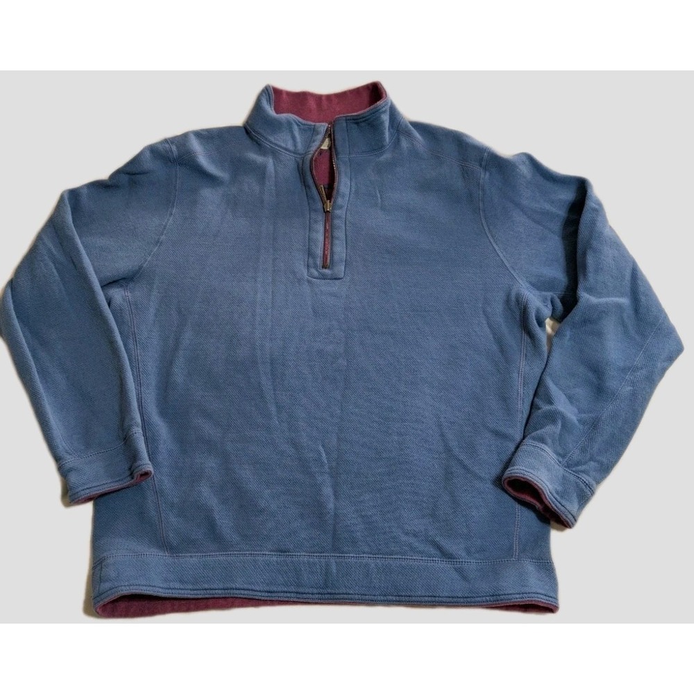 Tommy Bahama Men's Blue 1/4‎ Zip Pullover Sweater Medium Cotton Blend